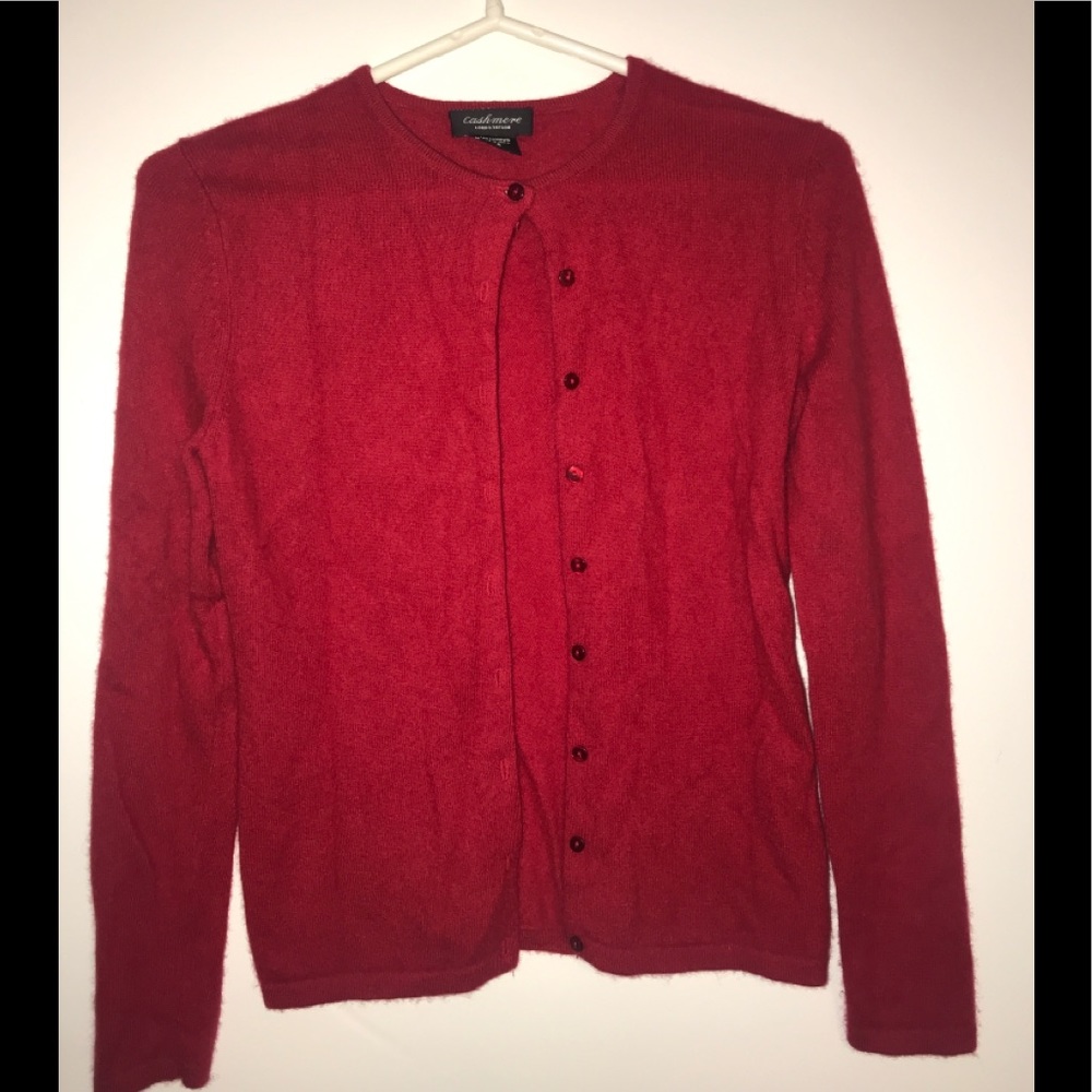 Lord & Taylor Cashmere Cardigan Sweater Red XS